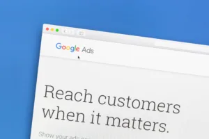 displaying google search bar with google ads word saying reach customers when it matters. advertising our ad copywriting services